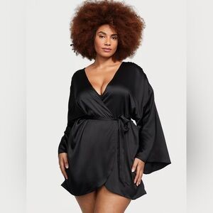 VS| Short Black Silky Satin Mini Robe